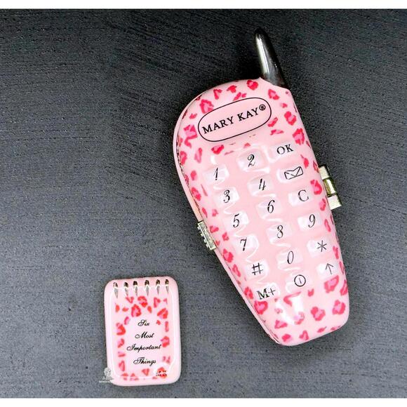 Pink Flip Phone Trinket Box w/ Mini Notepad Trinket Leopard Print •Hinged • Rare - Picture 4 of 7